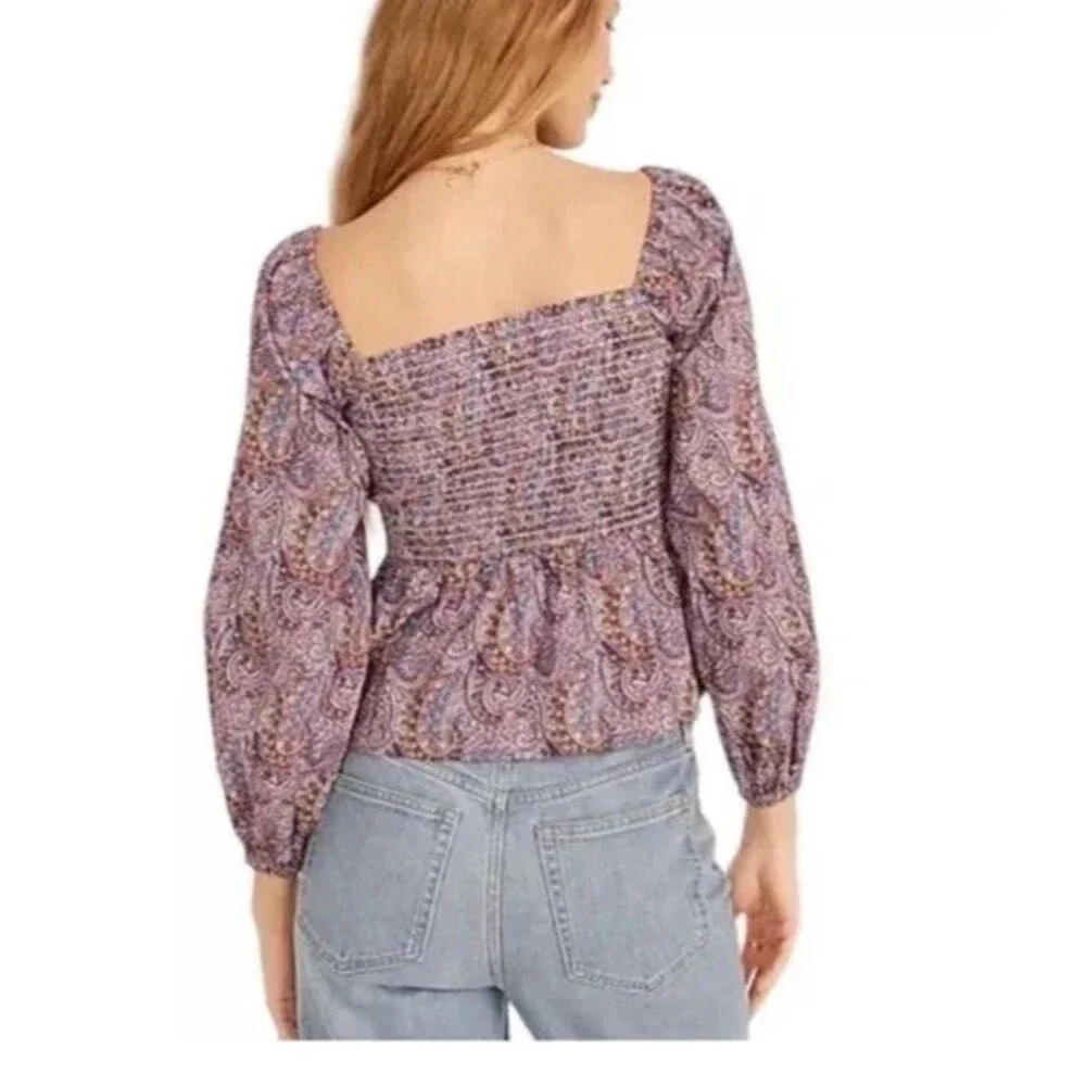 J. Crew Puff-sleeve Smocked Top Liberty® Tropical Prince print Romantic Women S